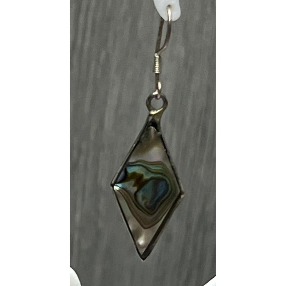 Vintage Sterling Silver Abalone Inlay Diamond Shape Dangle Earrings Mexico